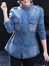 Band Collar  Flap Pocket Zips  Plain  Long Sleeve Jackets